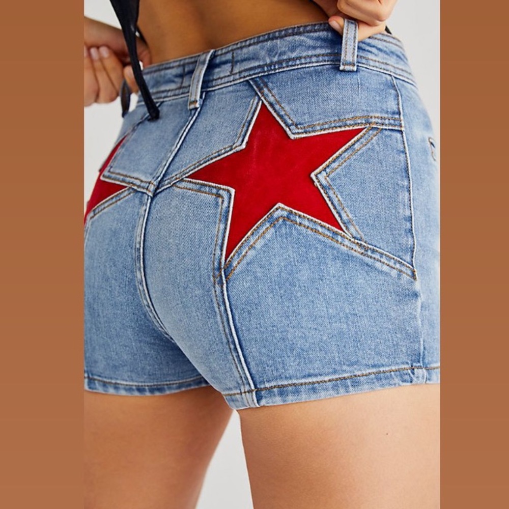 Free People Firecracker Jean Shorts Red Star America Patriotic